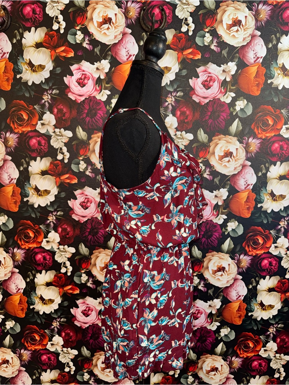 Blue Rain Women’s Burgundy Floral Spaghetti-Strap Romper, Small, BWT - Picture 8 of 15